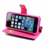 Wholesale iPhone 5 5S Crystal Flip Leather Wallet Case with Stand Strap (Double Flower Pink)